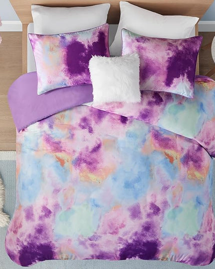 Intelligent Design Duvet Cover King Bedding Sets for Girls & Boys Watercolor Tie Dye King Duvet Cover Set Kids, Microfiber King Size Duvet Cover Set, Pillow Cassiopeia, King/Cal King Lavender 4 Piece - LeafyLoom