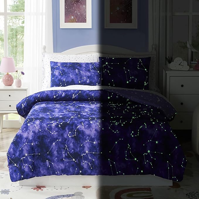 KALEIDOSPACE Full Size Comforter Sets - Bedding Sets Full 7 Pieces, Glow in The Dark Bed in A Bag Full, Lightweight Galaxy Bedding Sets for Kids, Teens, Women & Men - LeafyLoom