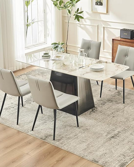 YOUTASTE Modern Dining Chairs Set of 2 Upholstered Leather Kitchen Chairs Soft Padded Side Chairs Dinner Chairs with Metal Legs for Living Room Bedroom, Light Grey - LeafyLoom