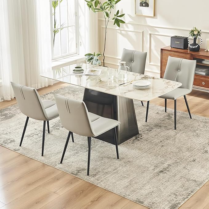 YOUTASTE Modern Dining Chairs Set of 2 Upholstered Leather Kitchen Chairs Soft Padded Side Chairs Dinner Chairs with Metal Legs for Living Room Bedroom, Light Grey - LeafyLoom