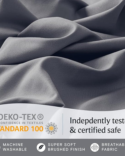LuxClub Twin XL Sheets - Soft-Kids-Twin Bed Sheets for-Boys-and-Girls-4 PC Deep Pockets 18" Eco Friendly Wrinkle Free-Kids-Fitted Sheets Machine Washable Hotel Bedding Silky Soft- Light Grey Twin XL - LeafyLoom