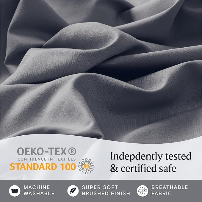 LuxClub Twin XL Sheets - Soft-Kids-Twin Bed Sheets for-Boys-and-Girls-4 PC Deep Pockets 18" Eco Friendly Wrinkle Free-Kids-Fitted Sheets Machine Washable Hotel Bedding Silky Soft- Light Grey Twin XL - LeafyLoom