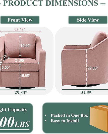 COLAMY 360° Swivel Accent Chair, Upholstered Fabric Leisure Armchair with Lumbar Pillow for Living Room Bedroom Home Office, Pink - LeafyLoom