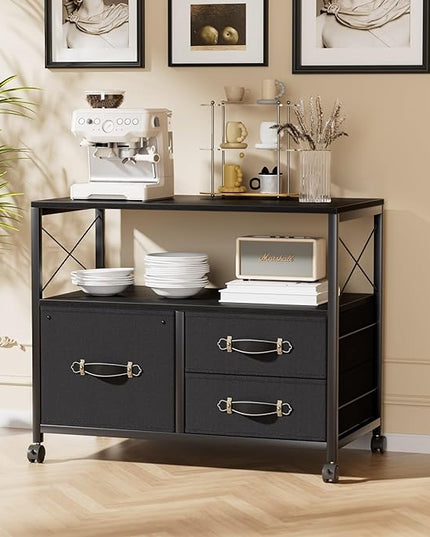VECELO 3 Mobile File Cabinet Rolling Printer Stand with Open Shelf, Fabric Lateral Storage Station for Home Office,Drawer Adapts Letter Size Hanging Folders, Black - LeafyLoom