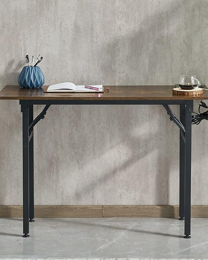 Frylr Foldable Desk 31.5'',Small Desks for Small Spaces with Power Outlet and USB Ports Charging Station,folding computer desk,Home Office Collapsible Desk,Stable Metal Frame,Rustic Brown - LeafyLoom