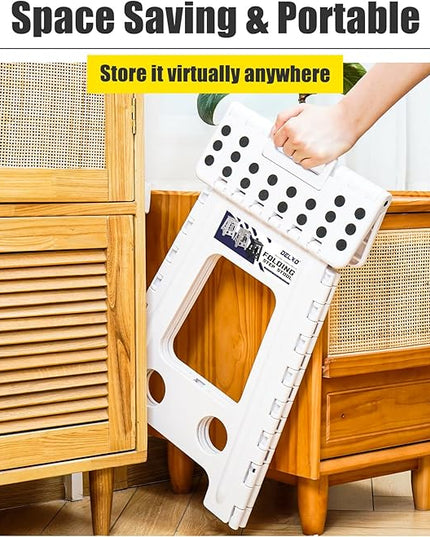 Delxo 17.5 Inch Folding Step Stool, Heavy Duty Foldable Stool for Adults,Premium Portable Collapsible Plastic Step Stool,Non Slip Folding Stools for Kitchen Bathroom Bedroom Up to 400LBS,(White 1PC) - LeafyLoom