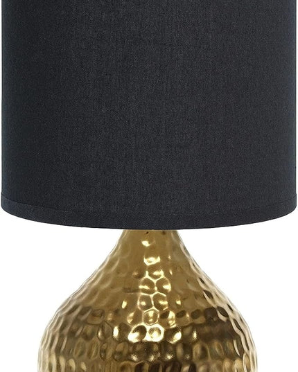 Simple Designs LT2073-GDB Mini Hammered Texture Gold Drip Table Lamp with Black Shade - LeafyLoom