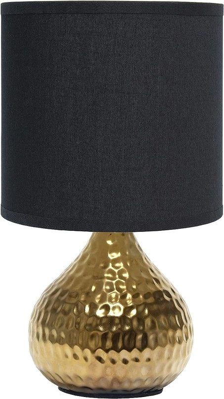 Simple Designs LT2073-GDB Mini Hammered Texture Gold Drip Table Lamp with Black Shade - LeafyLoom