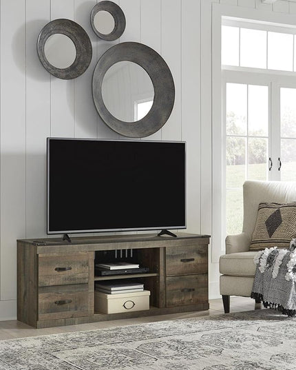 Signature Design by Ashley Trinell Vintage Large TV Stand up to 60" with 3 Adjustable Shelves and Fireplace Option, Dark Brown - LeafyLoom