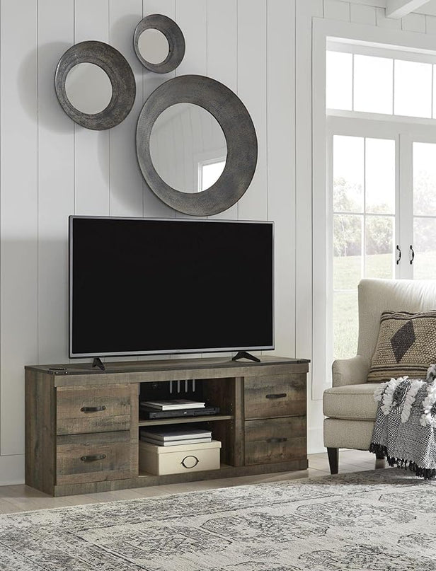Signature Design by Ashley Trinell Vintage Large TV Stand up to 60" with 3 Adjustable Shelves and Fireplace Option, Dark Brown - LeafyLoom