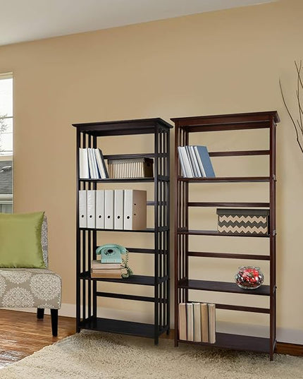 Casual Home Mission Style 5-Shelf Bookcase, Walnut - LeafyLoom