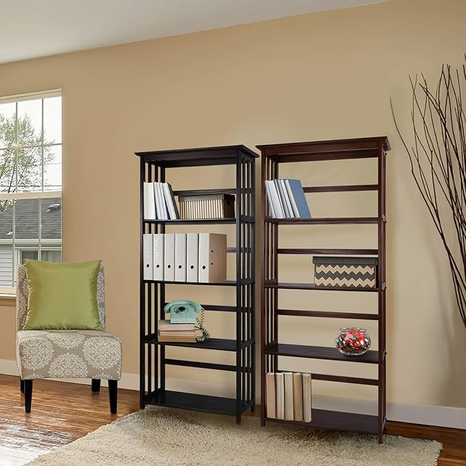Casual Home Mission Style 5-Shelf Bookcase, Walnut - LeafyLoom