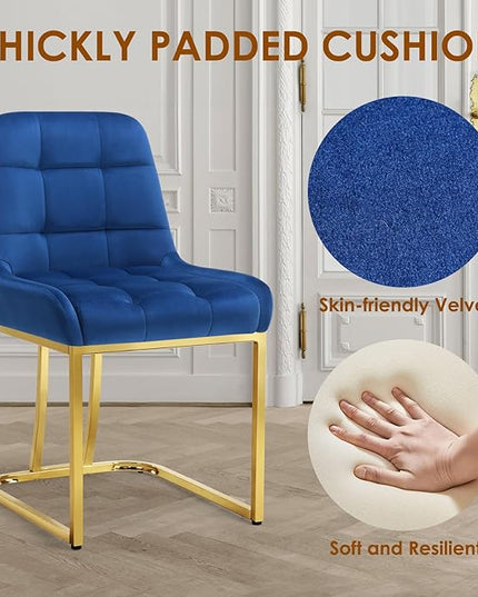 STARY Upholstered Velvet Armless Dining Room Chairs with Gold Metal Legs for Kitchen Restaurant, Blue- Set of 4 - LeafyLoom
