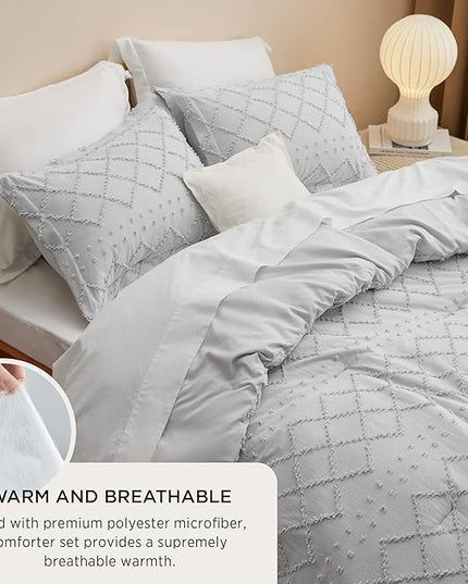 Bedsure California King Comforter Set - Light Grey Comforter, Boho Tufted Shabby Chic Bedding Comforter Set, 3 Pieces Farmhouse Bed Set for All Seasons, Fluffy Soft Bedding Set with 2 Pillow Shams - LeafyLoom