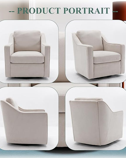 COLAMY 360° Swivel Accent Chair Set of 2, Upholstered Fabric Leisure Armchair with Lumbar Pillow for Living Room Bedroom Home Office, Beige - LeafyLoom