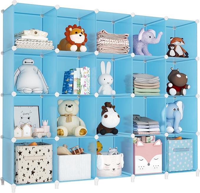 HOMIDEC 20-Cube Storage Organizer, Closet Organizer Storage Shelf Bookcase Bookshelf with Metal Hammer, Storage Cubes Organizer Cabinet for Kids, Closet, Bedroom, Bathroom - LeafyLoom
