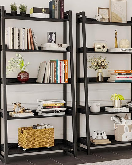 IRONCK Industrial Bookshelf 5-Tier 31.5in Wide, Bookcase Ladder Shelf, Storage Shelves Rack Shelf Unit, Accent Furniture Metal Frame, Home Office Furniture for Bathroom, Living Room - LeafyLoom
