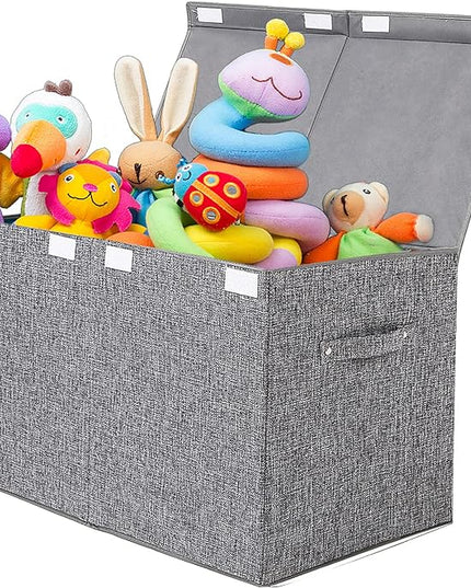 popoly Large Toy Box Chest with Lid, Collapsible Sturdy Toy Storage Organizer Boxes Bins Baskets for Kids, Boys, Girls, Nursery, Playroom, 25"x13" x16" (Linen Gray) - LeafyLoom