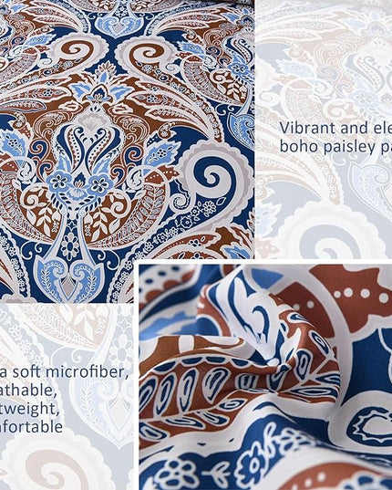 Yiran Blue Paisley Comforter Set Queen 7 Pieces Bed in a Bag Boho Comforter Lightweight Microfiber Reversible Bedding Set (1 Comforter, 1 Flat Sheet, 1 Fitted Sheet, 2 Pillowcases, 2 Pillow Shams) - LeafyLoom
