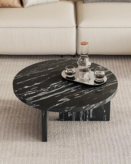 NicBex 31.4Inch Round Dining Table,Mid-Century Modern Kitchen Table with Black and White Patterns Tabletop for 2 to 4,Leisure Coffee Table for Kitchen,Small Space and Living Room,Space-Saving,Black - LeafyLoom