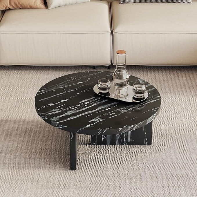 NicBex 31.4Inch Round Dining Table,Mid-Century Modern Kitchen Table with Black and White Patterns Tabletop for 2 to 4,Leisure Coffee Table for Kitchen,Small Space and Living Room,Space-Saving,Black - LeafyLoom
