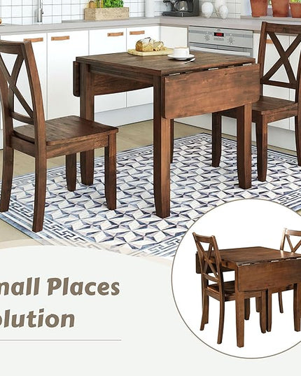 Farmhouse Style Wood Breakfast Nook 2 X-Back Chairs, Extendable Drop Leaf Design & Easy Assembly, Room, Kitchen, 3 Piece Dining Table Set, Brown 27 - LeafyLoom