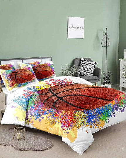 Tailor Shop Basketball Bedding Set for Boys Kids Teens,Sports Queen Size Comforter Set,Kids Basketball Comforter Sets with 2 Pillowcases - LeafyLoom