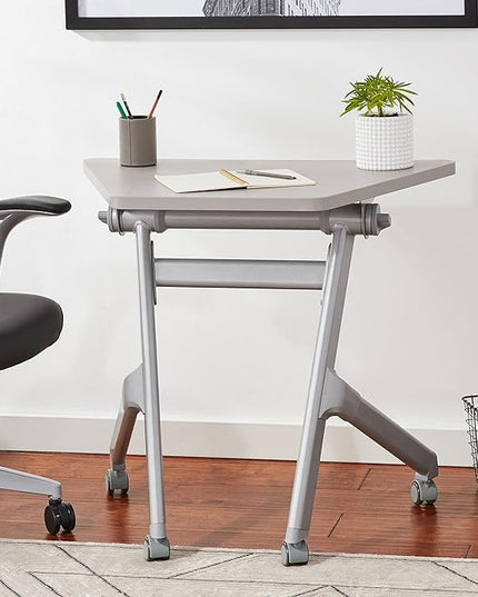 Safco Products Learn Nesting Trapezoid Desk, Small Corner Desk for Classrooms & Custom Classroom Layouts (Pebble Gray) - LeafyLoom