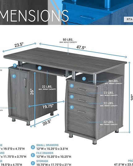 NicBex Laik-DW-00043-DX Desks, 47.5" W x 23.5" D x 30" H, Gray - LeafyLoom