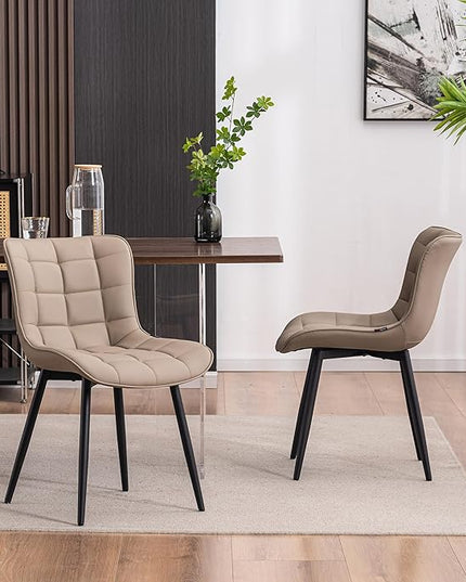 YOUTASTE Khaki Dining Chairs Set of 2 PU Leather Upholstered Modern Armless Dining Room Chair with Back Metal Legs Kitchen Dinner Accent Guest Chairs for Vanity Reception Waiting Room - LeafyLoom