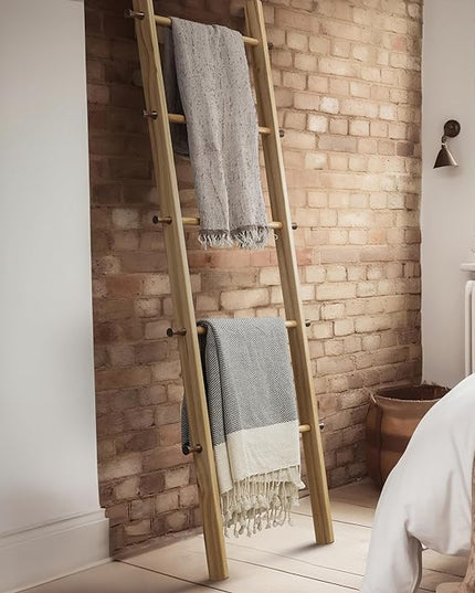 5 Ft Wooden Blanket Ladder Farmhouse - Quilt Ladder for Bedroom - Wood Ladder Decor - Decorative Ladder for Blankets - Easy to Assemble - Farmhouse Ladder Blanket Holder - Wooden Ladder for Blankets - LeafyLoom