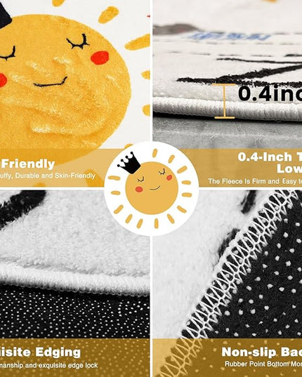 ABC Kids Rug,4 ft Washable Nursery Rug,Soft Plush Educational Circle Rug,Non-Slip Solar System Alphabet Rug for Classroom playroom Bedroom Kids Room Decor - LeafyLoom