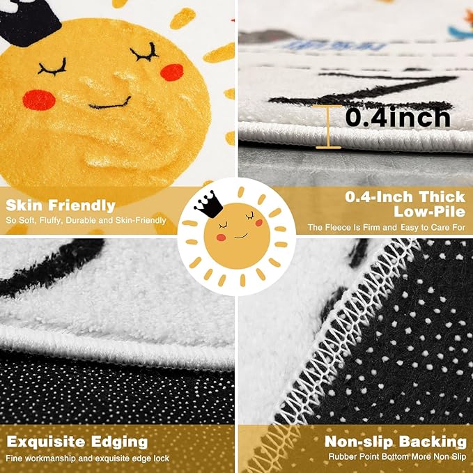 ABC Kids Rug,4 ft Washable Nursery Rug,Soft Plush Educational Circle Rug,Non-Slip Solar System Alphabet Rug for Classroom playroom Bedroom Kids Room Decor - LeafyLoom