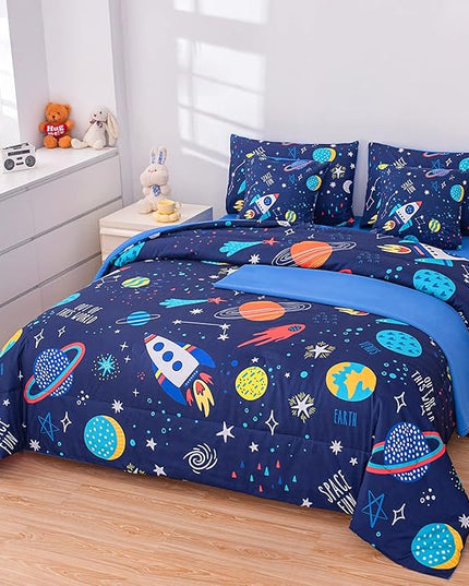 Twin Comforter Set for Boys Girls Space Bedding,Twin Size Comforter Sets Galaxy Bedding Comforter Quilt Set Kids 7pieces,Full Size Bedding Sets with Comforter and Sheets - LeafyLoom