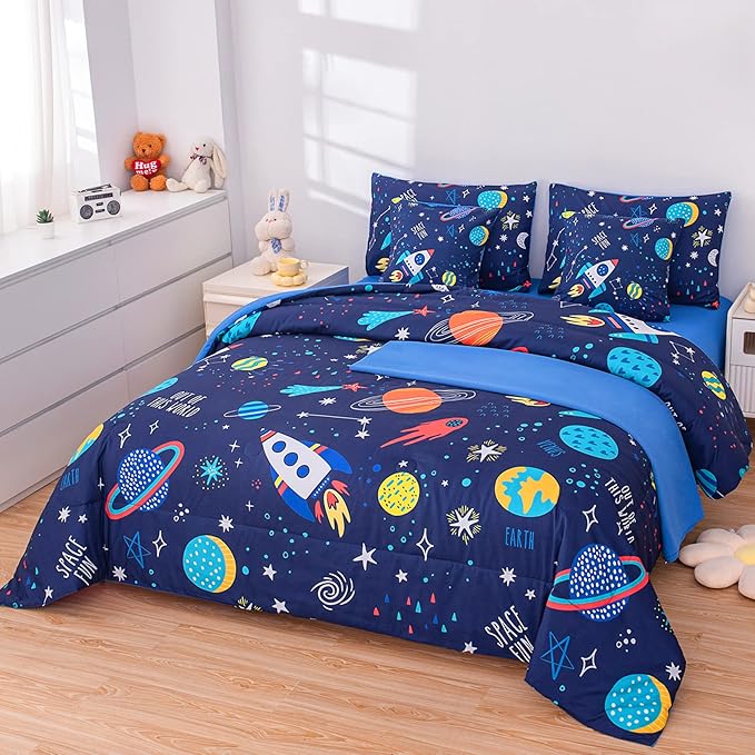Twin Comforter Set for Boys Girls Space Bedding,Twin Size Comforter Sets Galaxy Bedding Comforter Quilt Set Kids 7pieces,Full Size Bedding Sets with Comforter and Sheets - LeafyLoom