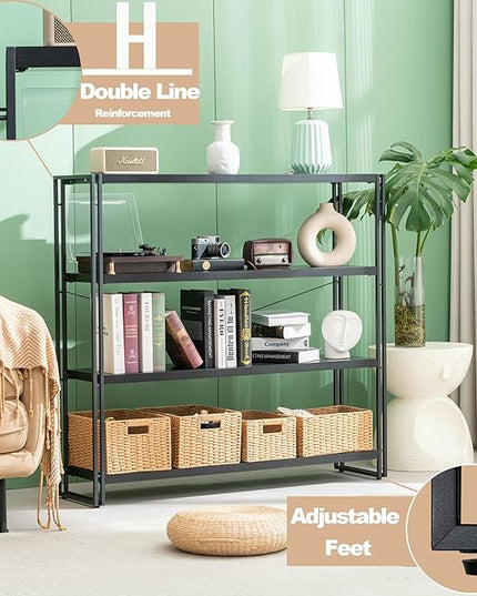 HCHQHS Bookshelf, 4-Tier Industrial Bookcase, Black Open Book Shelf, Freestanding Tall Bookshelves with Metal Frame - LeafyLoom