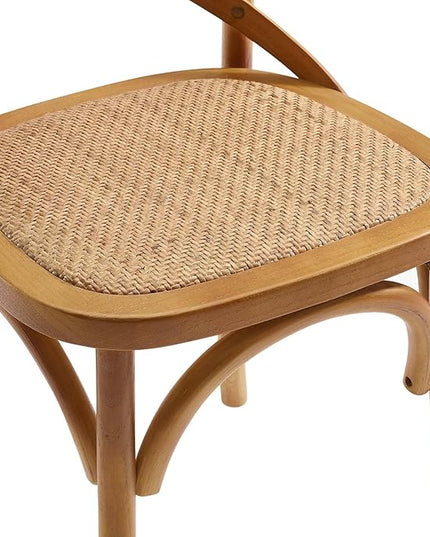 Modway Gear Rustic Modern Farmhouse Elm Wood Rattan Two Dining Chairs in Walnut - LeafyLoom