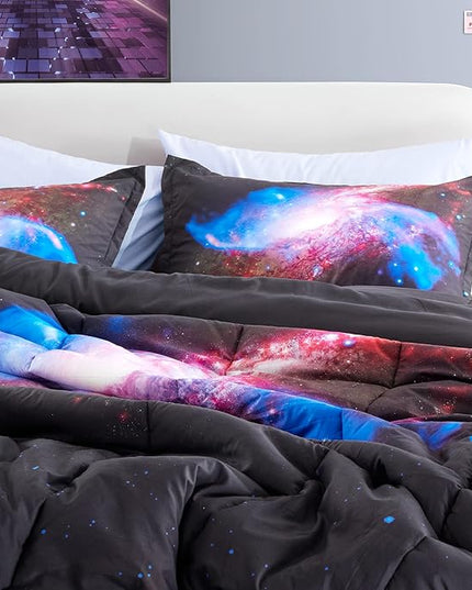 SLEEP ZONE Kids Bedding Twin Comforter Set - Super Soft & Cute Printed 2-Piece Comforter Set All Seasons for Boys, Girls, Fade Resistant, Machine Washable, Purple Galaxy - LeafyLoom