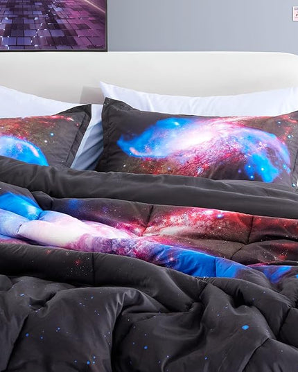 SLEEP ZONE Kids Bedding Comforter Set Full/Queen Size - Super Soft & Cute Printed 3-Piece Comforter Set All Seasons for Boys, Girls, Fade Resistant, Machine Washable, Purple Galaxy - LeafyLoom