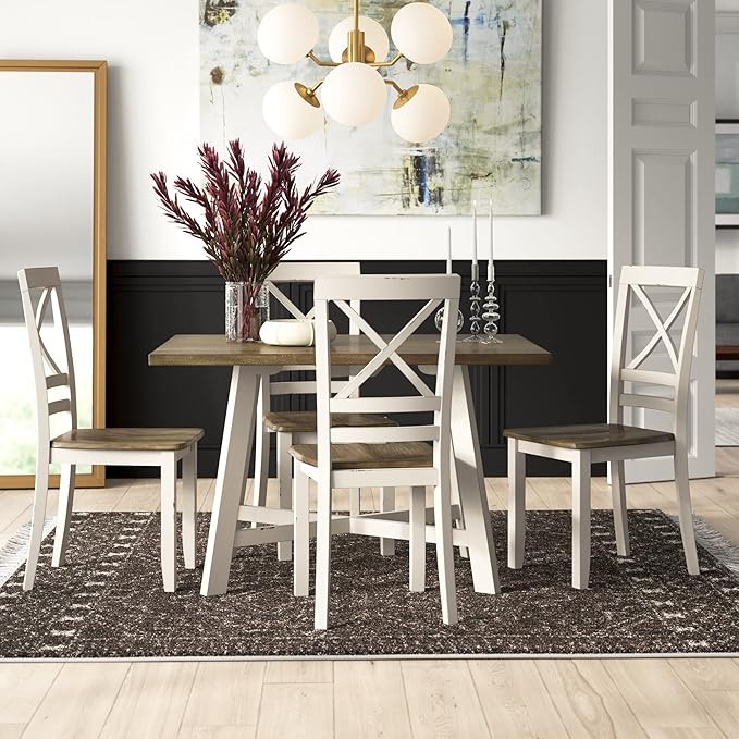 NicBex Dining Table Set for 4 Corner Dining Table Set Modern Farmhouse Style 5 Piece Pack Dinette Set for Breakfast Nook, Living Room, Easy Assembly, Multicolor - LeafyLoom