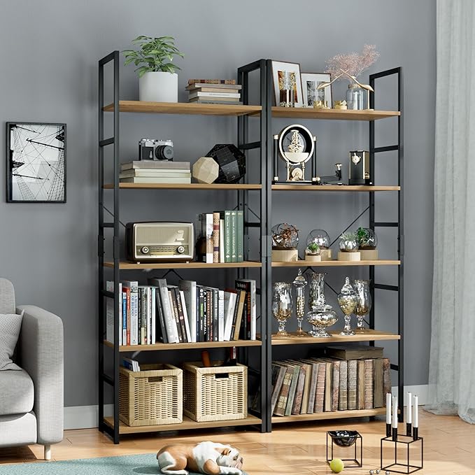 OTK 5 Tier Bookshelf, Tall Bookcase, Office Shelf Storage Organizer, Modern Book Shelf for Living Room, Bedroom, and Home Office, Natural - LeafyLoom