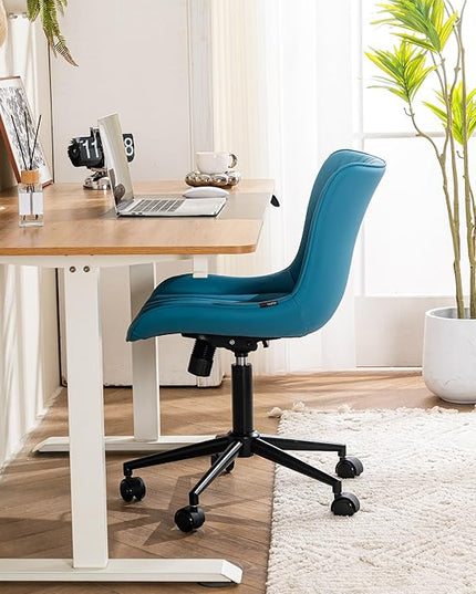 YOUTASTE Office Chair with Wheels Modern Armless Desk Chair, Adjustable Swivel Rolling Computer Task Chair, Faux Leather Sewing Chairs with Ergonomic Rocking Back Gaming Chair, Bright Blue - LeafyLoom