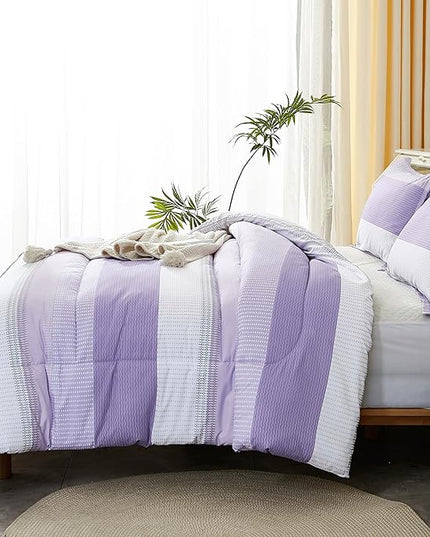 Litanika Lavender Comforter Set Twin/Twin XL - 2 Pieces Lightweight Lavender Purple White Colorblock Stripe Fluffy Bedding Comforter Sets, All Season Bed Set - LeafyLoom