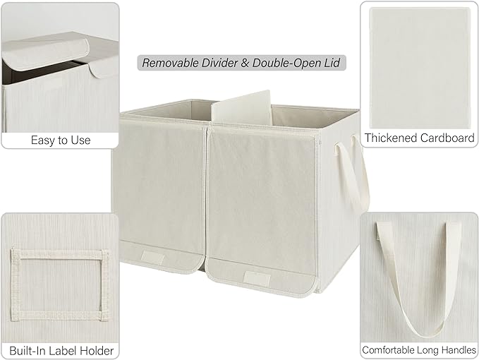 StorageWorks Toy Storage Organizer with Flip-Top Lids, Toy Bins for Living Room, Nursery Room, Playroom, Large Toy Chest for Kids, Mixing of Beige, White & Ivory, 24 ¾"L x 13" W x 16" H - LeafyLoom