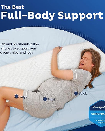 Snuggle-Pedic Body Pillow for Adults - White Pregnancy Pillows w/Shredded Memory Foam - Firm Maternity Side Sleeper Pillow for Adults - Long Cuddle Pillow for Bed - 20x54 Full Body Pillow - LeafyLoom