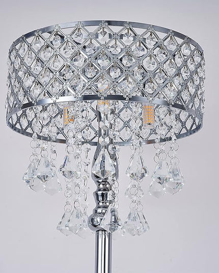 Hsyile KU300256 Mini European Crystal Floor Lamp for Living Room,Bedroom,Office,Chrome Finish,3 Lights - LeafyLoom