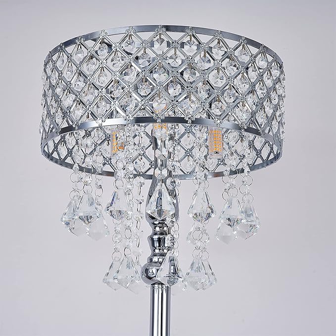 Hsyile KU300256 Mini European Crystal Floor Lamp for Living Room,Bedroom,Office,Chrome Finish,3 Lights - LeafyLoom