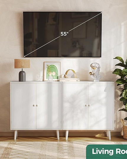 Buffet Cabinet with Storage, Storage Cabinet with 2 Doors, White Cabinet with Solid Wood Feet, Sideboard Cabinet Accent Cabinet, for Kitchen, Entryway, Living Room - LeafyLoom