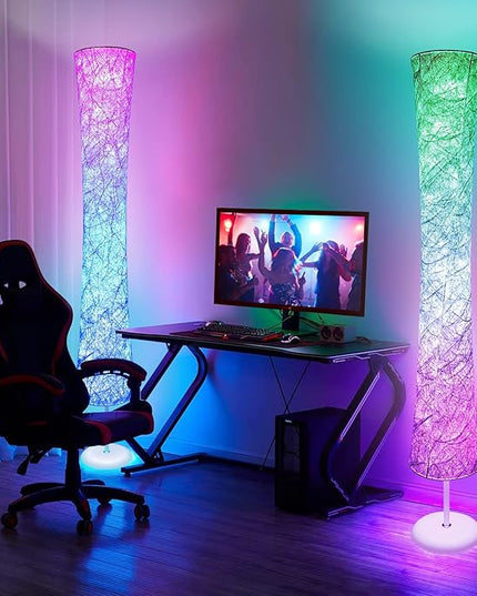 Floor Lamp, RGB Color Changing, Smart Control Music Sync with Fabric Shade, Standing Lamp for Living Room Bedroom Game Room, 62 inch - LeafyLoom