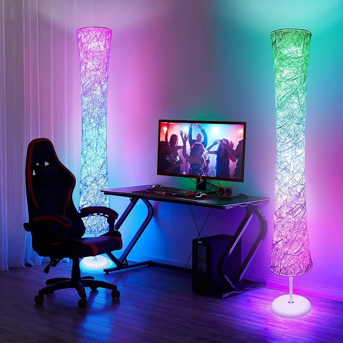 Floor Lamp, RGB Color Changing, Smart Control Music Sync with Fabric Shade, Standing Lamp for Living Room Bedroom Game Room, 62 inch - LeafyLoom